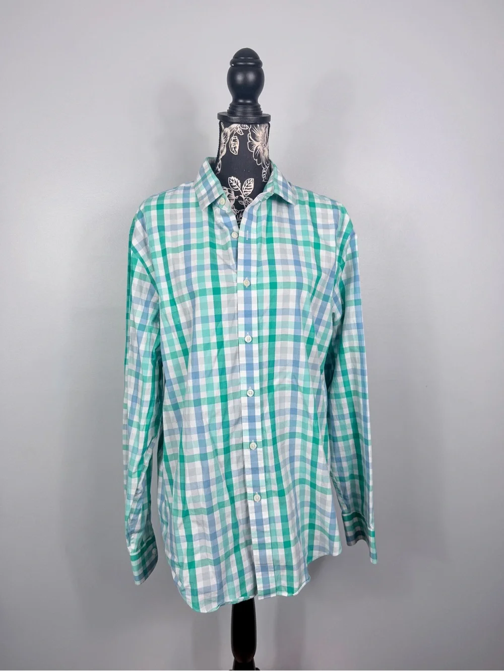 J. Crew men's blue plaid slim fit flex wrinkle free button down shirt size large